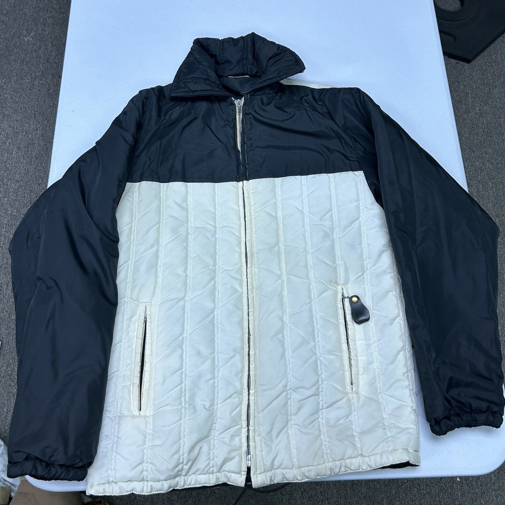 Ferrari Reversible Puffer Jacket Mens M Black White Vintage Racing SCCA Patches